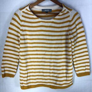 Marled Yellow Ochre White Stripe Cotton Sweater